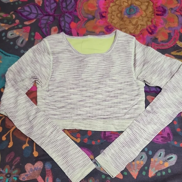 Lululemon Pale Yellow And Purple Long Sleeve Crop Top - Picture 1 of 6